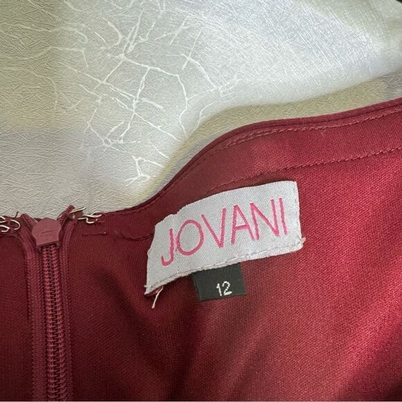 Jovani Off the Shoulder Draped Cape Sleeve Burgundy Dress 12 - Picture 3 of 7